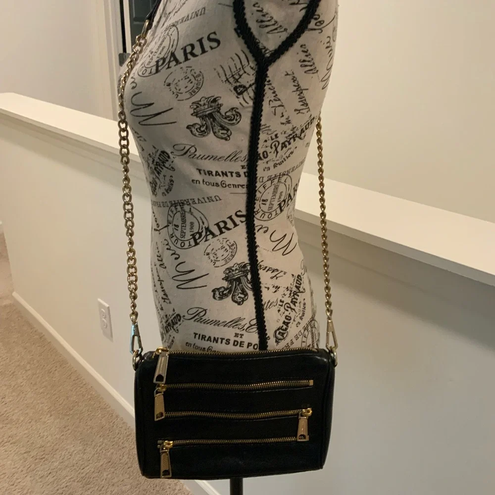 Rebecca Minkoff Black Crossbody Bag with Gold Zippers